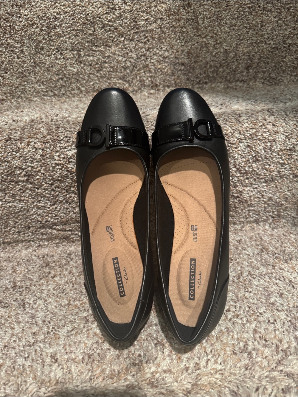 Clarks Collection black wedge shoes with Decorative Buckle